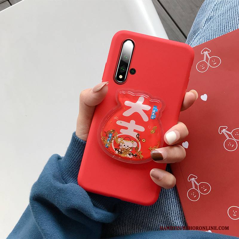 Hülle Huawei Nova 5t Silikon Anti-sturz Liebhaber, Case Huawei Nova 5t Karikatur Treibsand Netto Rot