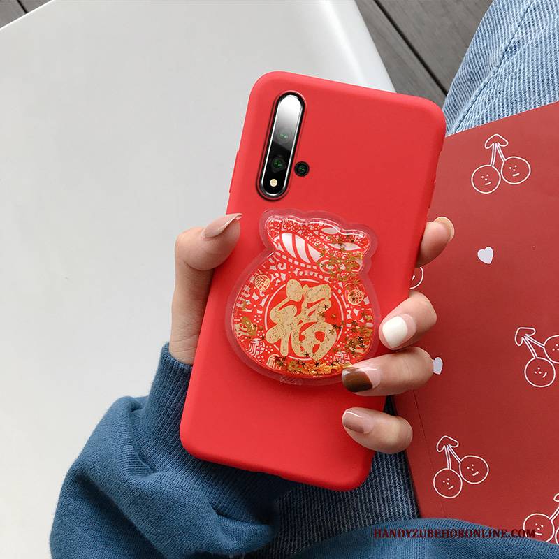 Hülle Huawei Nova 5t Silikon Anti-sturz Liebhaber, Case Huawei Nova 5t Karikatur Treibsand Netto Rot