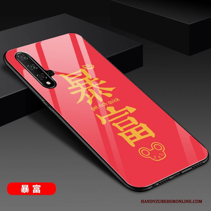 Hülle Huawei Nova 5t Silikon Glas Rot, Case Huawei Nova 5t Schutz Handyhüllen Spiegel