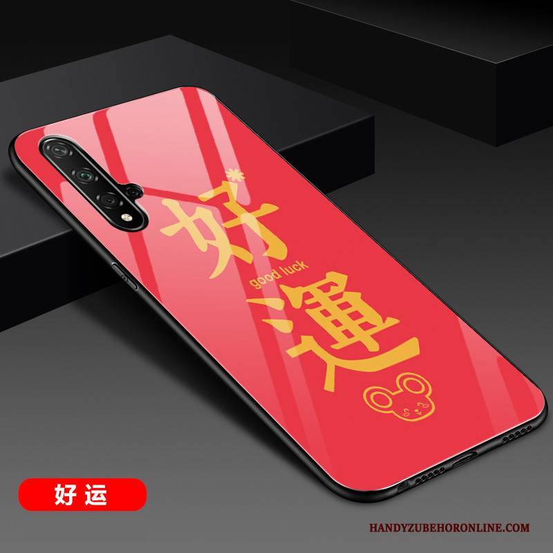 Hülle Huawei Nova 5t Silikon Glas Rot, Case Huawei Nova 5t Schutz Handyhüllen Spiegel