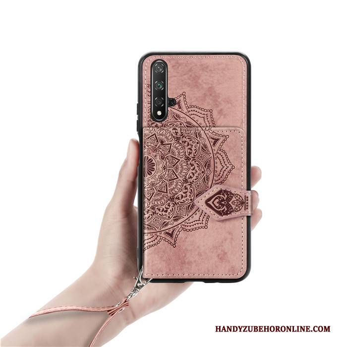 Hülle Huawei Nova 5t Taschen Stoff Rot, Case Huawei Nova 5t Brieftasche Handyhüllen