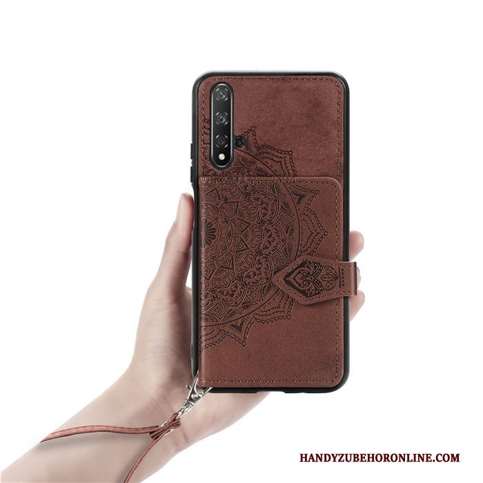 Hülle Huawei Nova 5t Taschen Stoff Rot, Case Huawei Nova 5t Brieftasche Handyhüllen