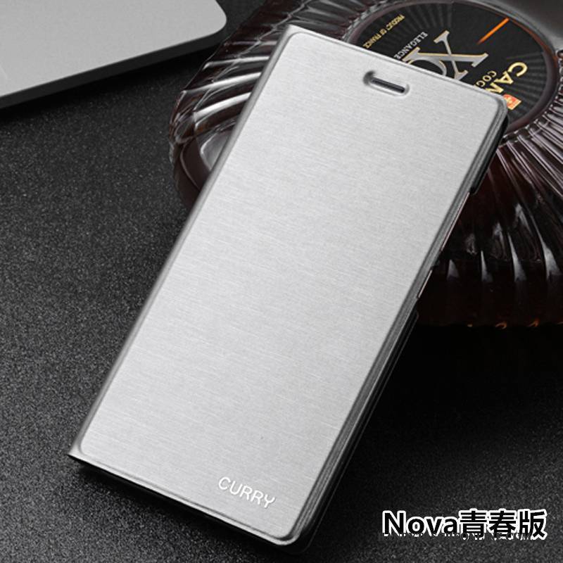 Hülle Huawei Nova Lederhülle Silber Jugend, Case Huawei Nova Schutz Handyhüllen