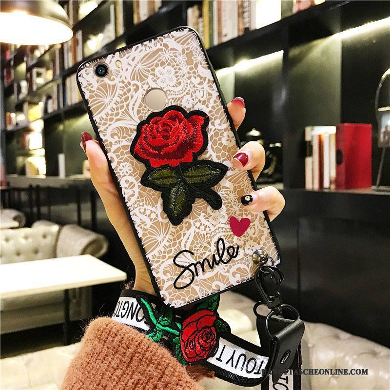 Hülle Huawei Nova Silikon Schwarz Blumen, Case Huawei Nova Schutz Handyhüllen Trend