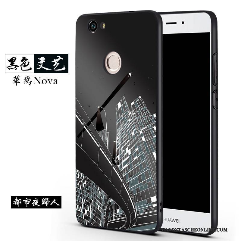 Hülle Huawei Nova Weiche Trend Nubuck, Case Huawei Nova Silikon Schwarz Anti-sturz