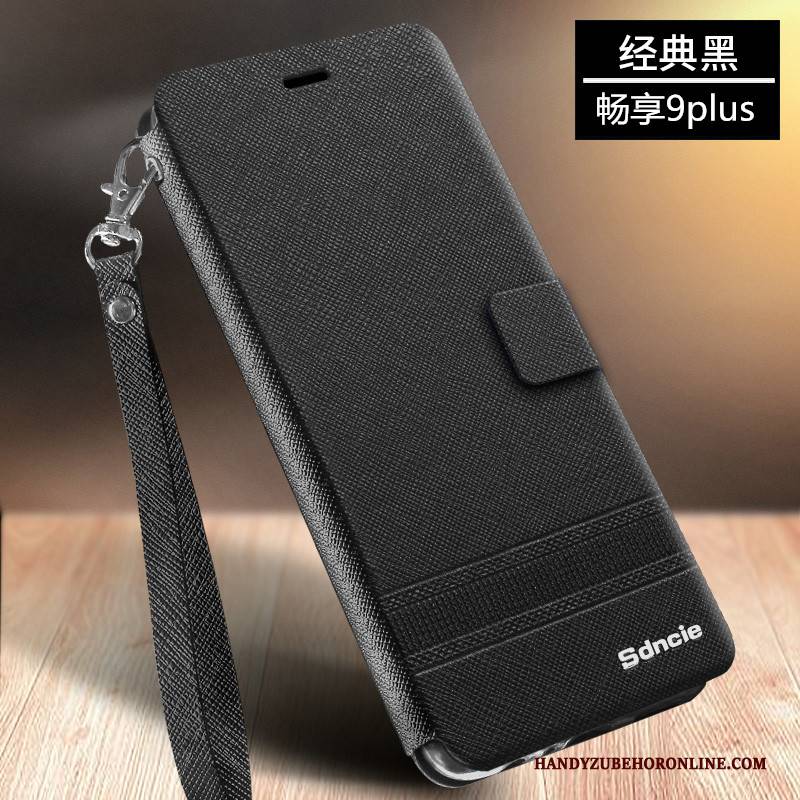 Hülle Huawei P Smart+ 2019 Lederhülle Anti-sturz Handyhüllen, Case Huawei P Smart+ 2019 Folio Schwarz