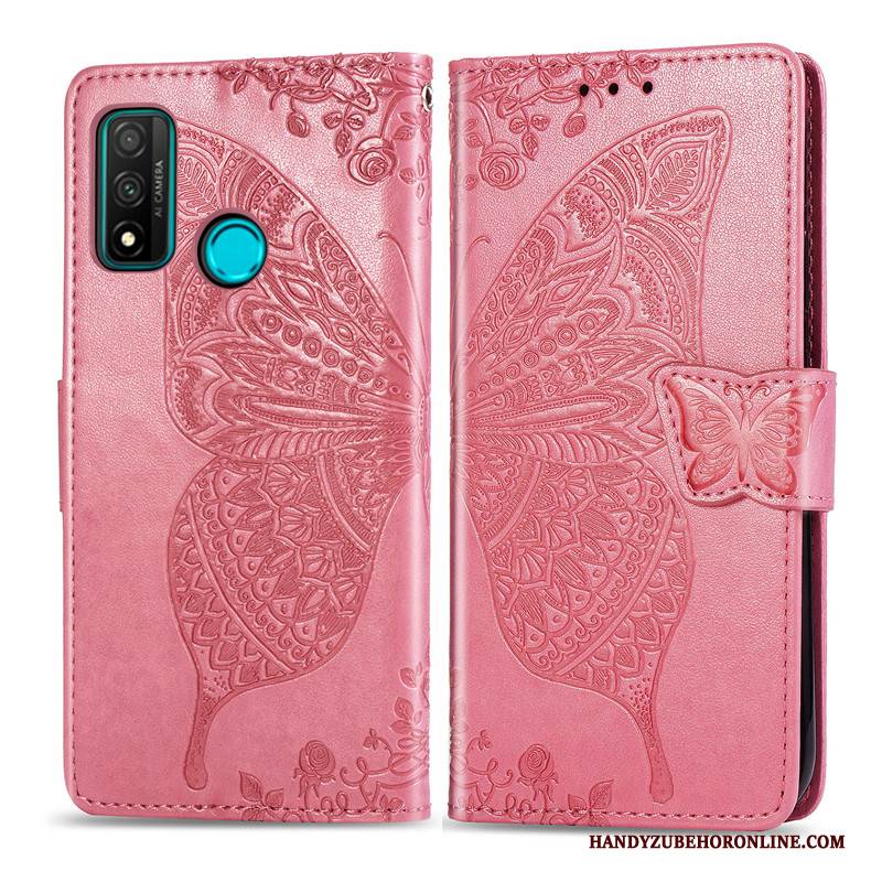 Hülle Huawei P Smart 2020 Leder Prägung Blumen, Case Huawei P Smart 2020 Prägung Handyhüllen Hängende Verzierungen