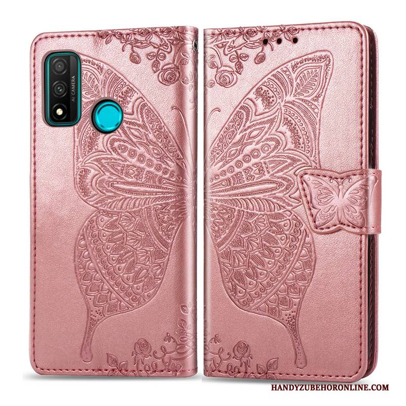 Hülle Huawei P Smart 2020 Leder Prägung Blumen, Case Huawei P Smart 2020 Prägung Handyhüllen Hängende Verzierungen