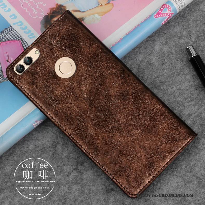 Hülle Huawei P Smart Leder Anti-sturz Business, Case Huawei P Smart Lederhülle Gold Handyhüllen