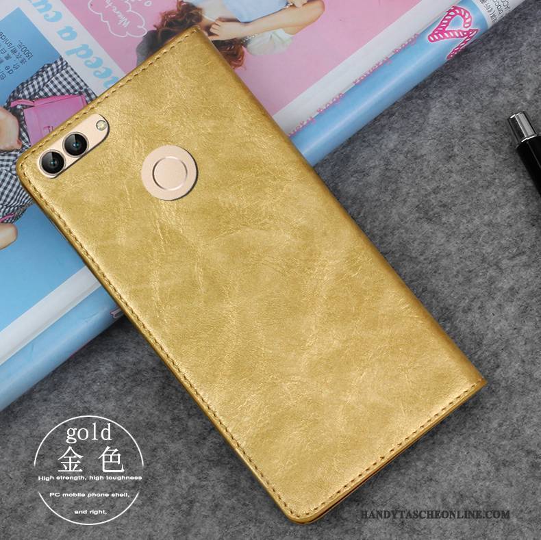 Hülle Huawei P Smart Leder Anti-sturz Business, Case Huawei P Smart Lederhülle Gold Handyhüllen