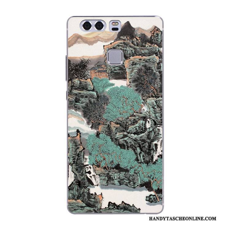 Hülle Huawei P10 Hoch Chinesische Art, Case Huawei P10 Stoff Schwarz