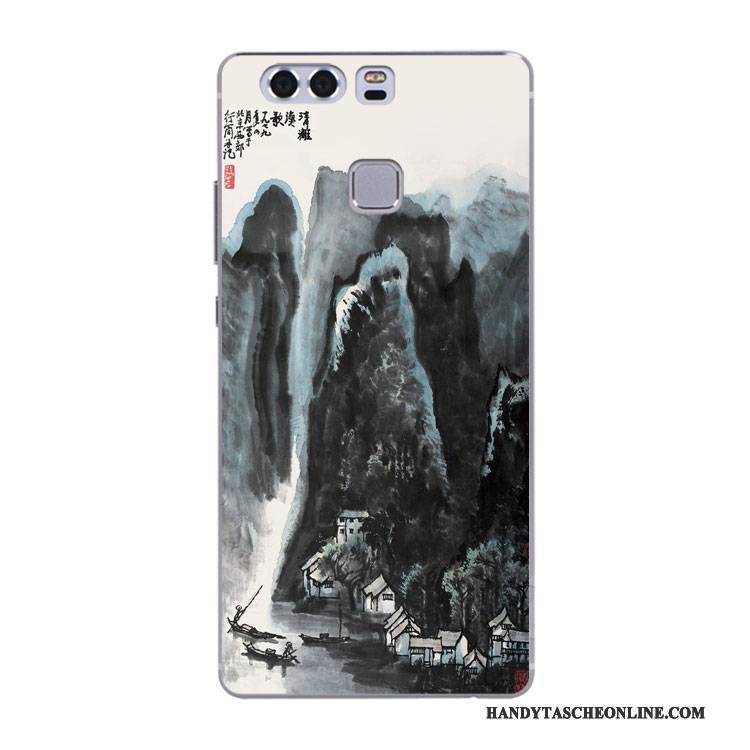 Hülle Huawei P10 Hoch Chinesische Art, Case Huawei P10 Stoff Schwarz