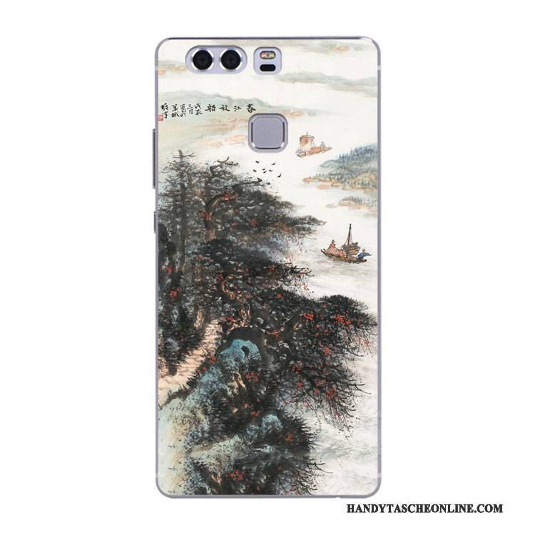 Hülle Huawei P10 Hoch Chinesische Art, Case Huawei P10 Stoff Schwarz