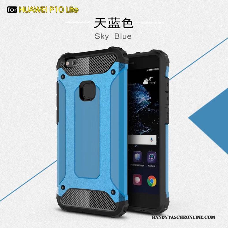 Hülle Huawei P10 Lite Schutz Anti-sturz Blau, Case Huawei P10 Lite Metall Drei Verteidigungen Ballon