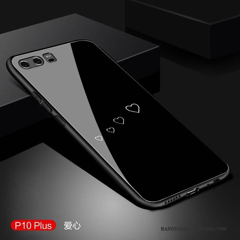 Hülle Huawei P10 Plus Schutz Glas Schwarz, Case Huawei P10 Plus Taschen Trendmarke Persönlichkeit