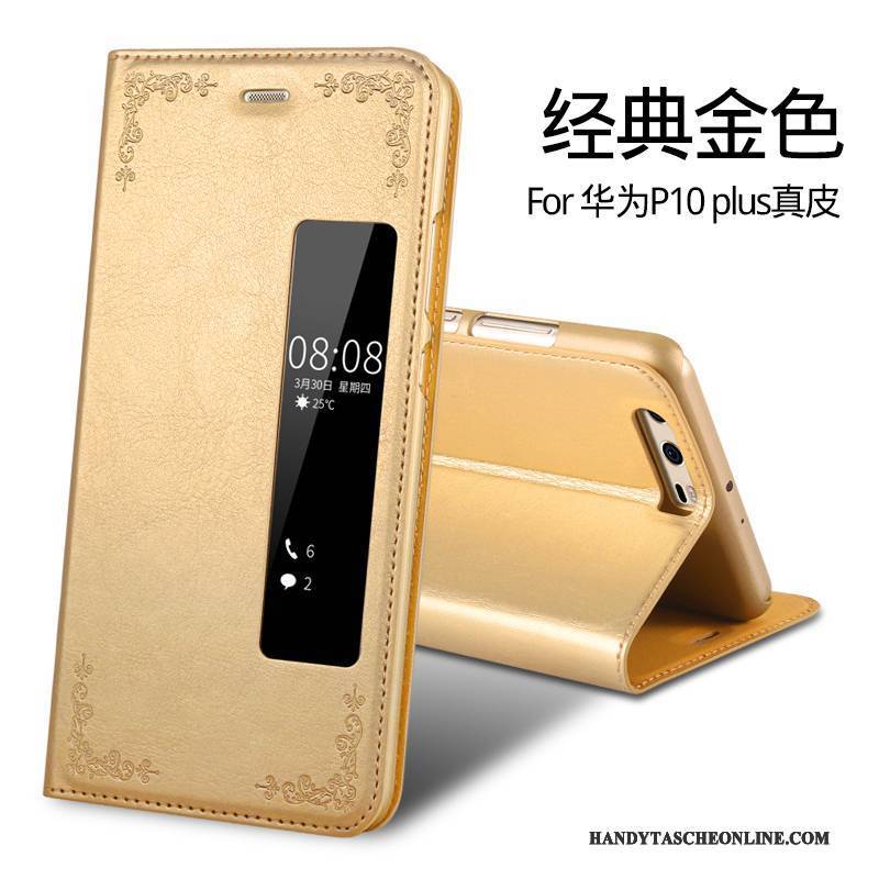 Hülle Huawei P10 Plus Taschen Gold Handyhüllen, Case Huawei P10 Plus Lederhülle Anti-sturz