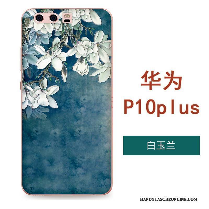 Hülle Huawei P10 Plus Taschen Grün Blumen, Case Huawei P10 Plus Weiche Handyhüllen Kunst