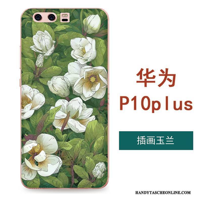 Hülle Huawei P10 Plus Taschen Grün Blumen, Case Huawei P10 Plus Weiche Handyhüllen Kunst