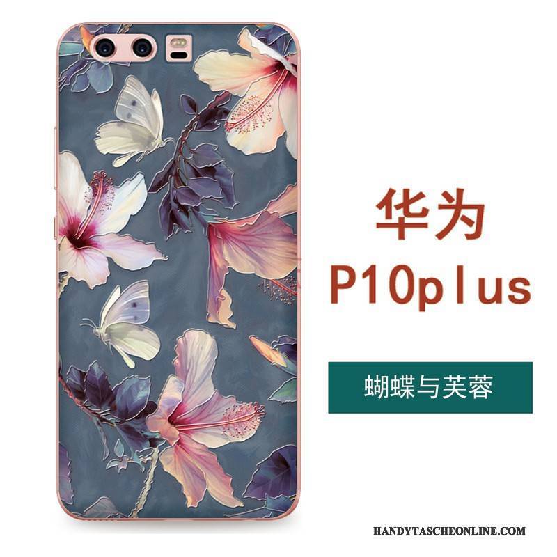 Hülle Huawei P10 Plus Taschen Grün Blumen, Case Huawei P10 Plus Weiche Handyhüllen Kunst