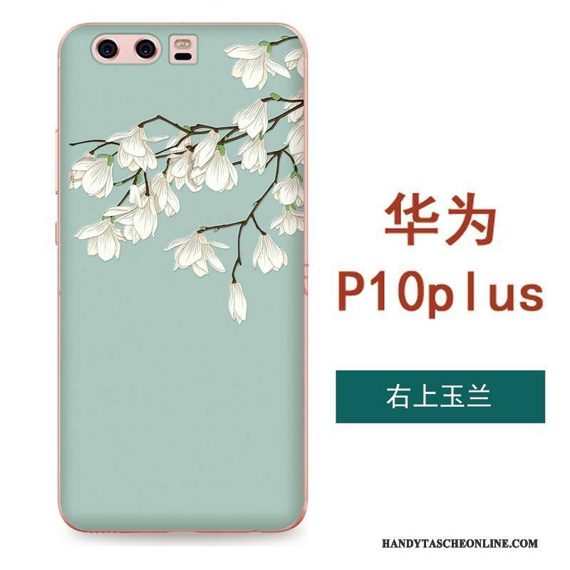 Hülle Huawei P10 Plus Taschen Grün Blumen, Case Huawei P10 Plus Weiche Handyhüllen Kunst