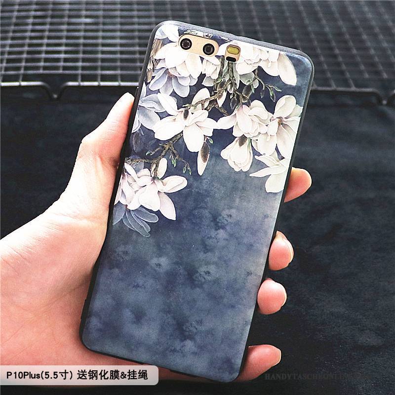 Hülle Huawei P10 Plus Taschen Handyhüllen Blumen, Case Huawei P10 Plus Silikon Trend Blau