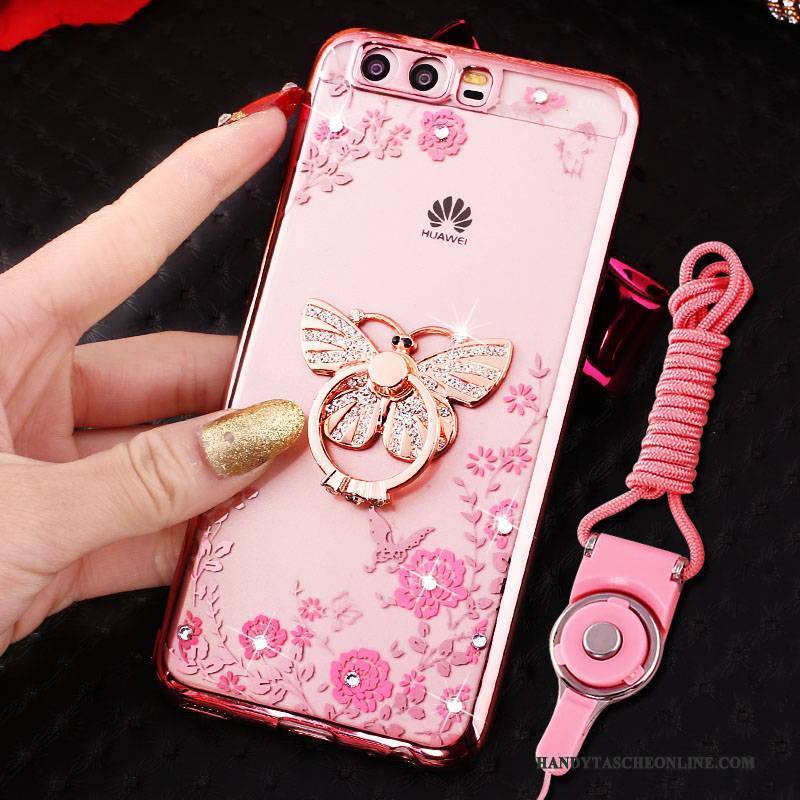 Hülle Huawei P10 Plus Taschen Hängende Verzierungen Rosa, Case Huawei P10 Plus Weiche Handyhüllen Pu