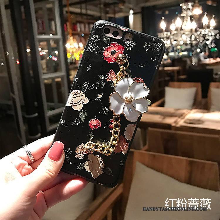 Hülle Huawei P10 Prägung Schwarz Nubuck, Case Huawei P10 Farbe Blumen Handyhüllen