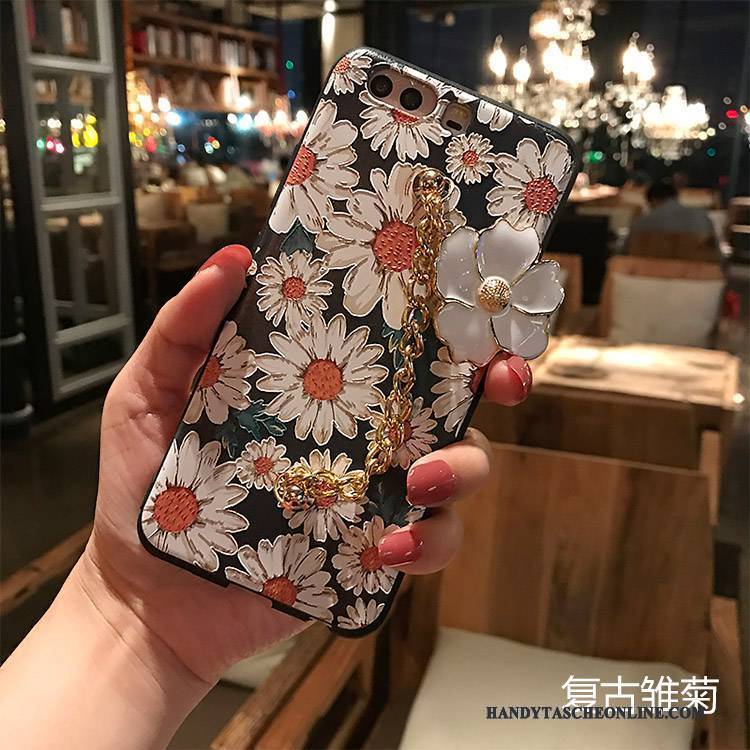 Hülle Huawei P10 Prägung Schwarz Nubuck, Case Huawei P10 Farbe Blumen Handyhüllen