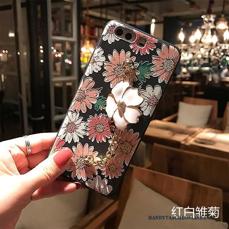 Hülle Huawei P10 Prägung Schwarz Nubuck, Case Huawei P10 Farbe Blumen Handyhüllen