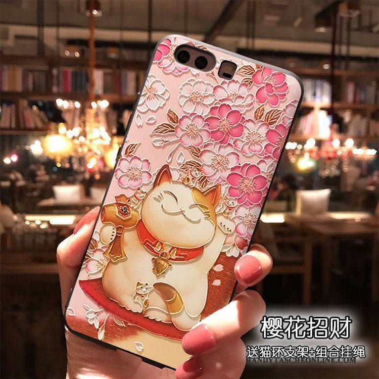 Hülle Huawei P10 Taschen Reichtum Katzen, Case Huawei P10 Silikon Handyhüllen Rosa