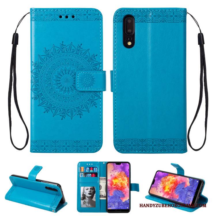 Hülle Huawei P20 Folio Handyhüllen Blau, Case Huawei P20 Weiche Anti-sturz