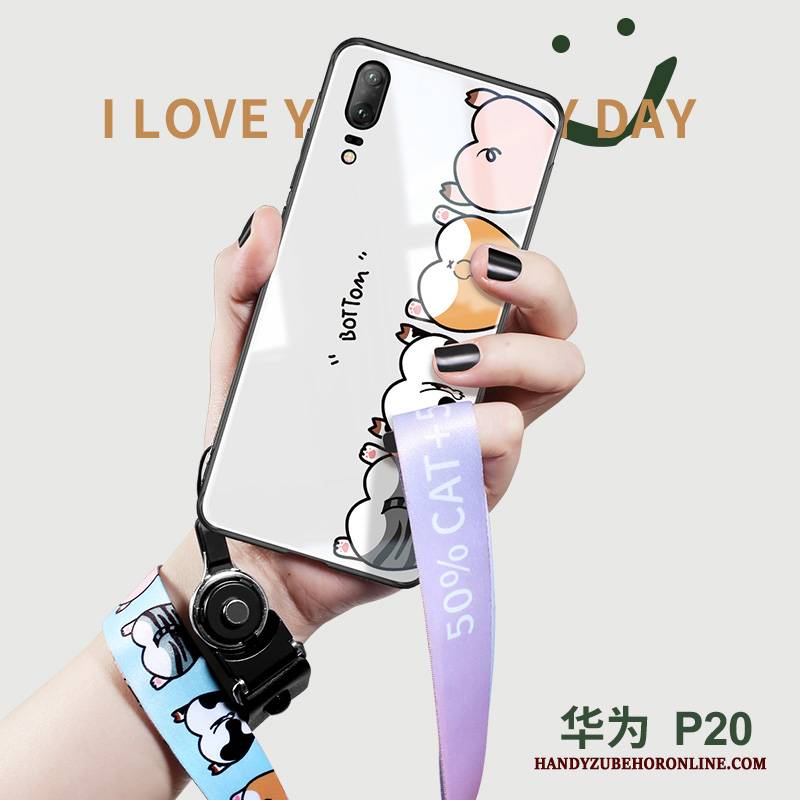 Hülle Huawei P20 Kreativ Netto Rot Hängende Verzierungen, Case Huawei P20 Karikatur Glas Schlank