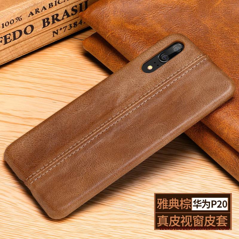 Hülle Huawei P20 Lederhülle Handyhüllen Kuh, Case Huawei P20 Leder Nubuck Schwarz