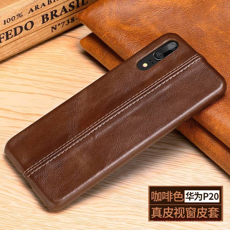 Hülle Huawei P20 Lederhülle Handyhüllen Kuh, Case Huawei P20 Leder Nubuck Schwarz