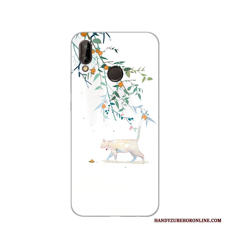 Hülle Huawei P20 Lite Schutz Handbemalte Katzen, Case Huawei P20 Lite Handyhüllen Weiß