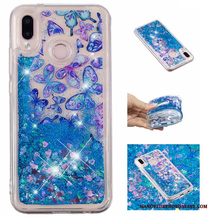 Hülle Huawei P20 Lite Strass Blau Flüssigkeit, Case Huawei P20 Lite Treibsand Anti-sturz