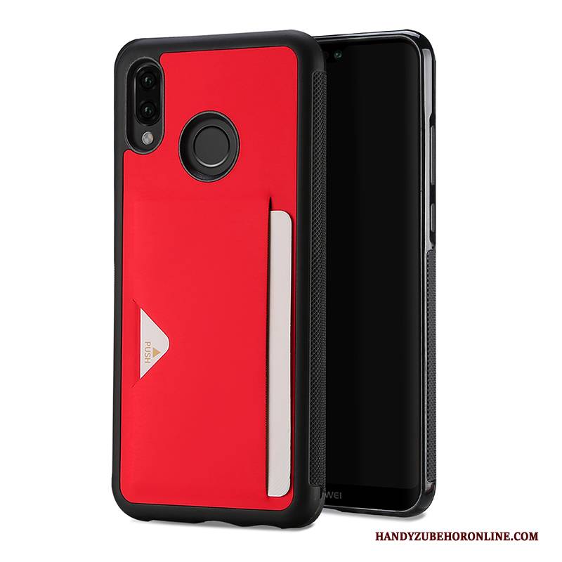 Hülle Huawei P20 Lite Taschen Karte Anti-sturz, Case Huawei P20 Lite Schutz Handyhüllen Rot