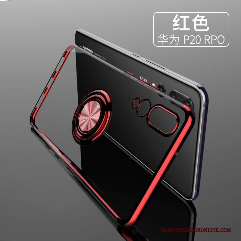 Hülle Huawei P20 Pro Halterung Netto Rot Transparent, Case Huawei P20 Pro Kreativ Ring Anti-sturz