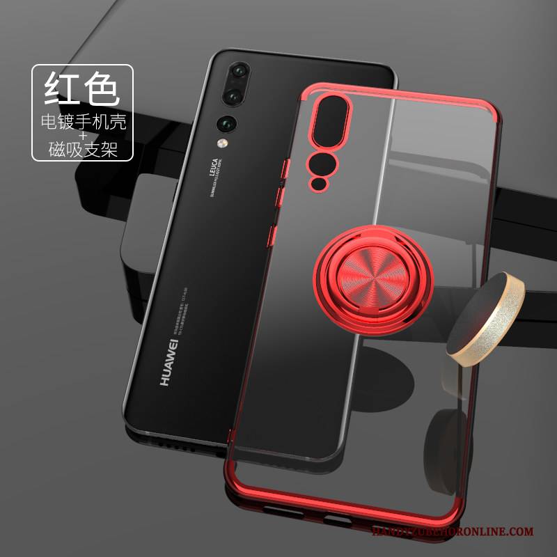 Hülle Huawei P20 Pro Halterung Netto Rot Transparent, Case Huawei P20 Pro Kreativ Ring Anti-sturz