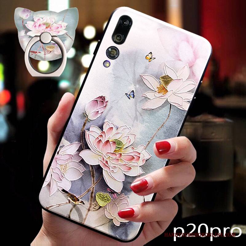 Hülle Huawei P20 Pro Schutz Blumen Anti-sturz, Case Huawei P20 Pro Weiche Grau Chinesische Art