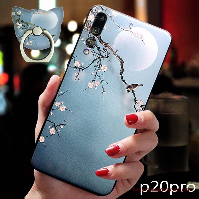 Hülle Huawei P20 Pro Schutz Blumen Anti-sturz, Case Huawei P20 Pro Weiche Grau Chinesische Art