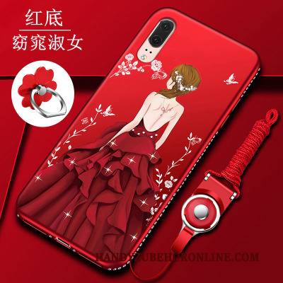 Hülle Huawei P20 Taschen Glas Rot, Case Huawei P20 Strass Handyhüllen