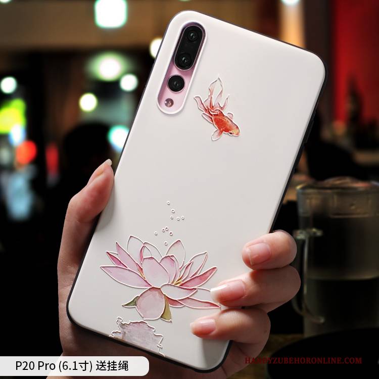 Hülle Huawei P20 Weiche Handyhüllen Hängende Verzierungen, Case Huawei P20 Prägung Trendmarke Weiß