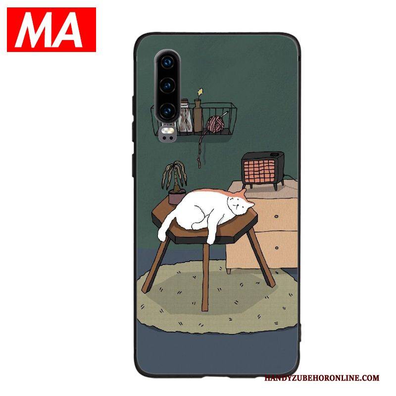 Hülle Huawei P30 Karikatur Handyhüllen Grün, Case Huawei P30 Weiche Netto Rot Katzen