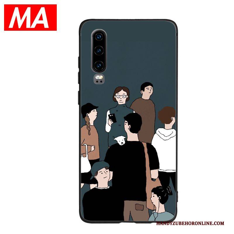 Hülle Huawei P30 Karikatur Handyhüllen Grün, Case Huawei P30 Weiche Netto Rot Katzen