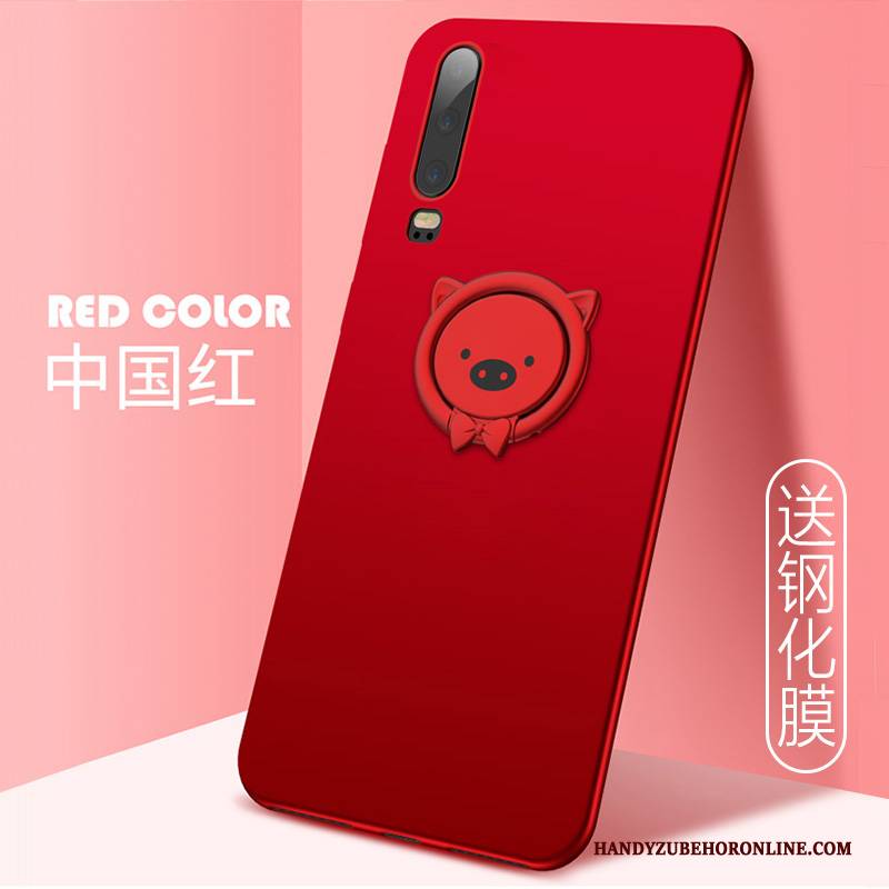 Hülle Huawei P30 Karikatur Transparent Handyhüllen, Case Huawei P30 Silikon Magnetismus Rot