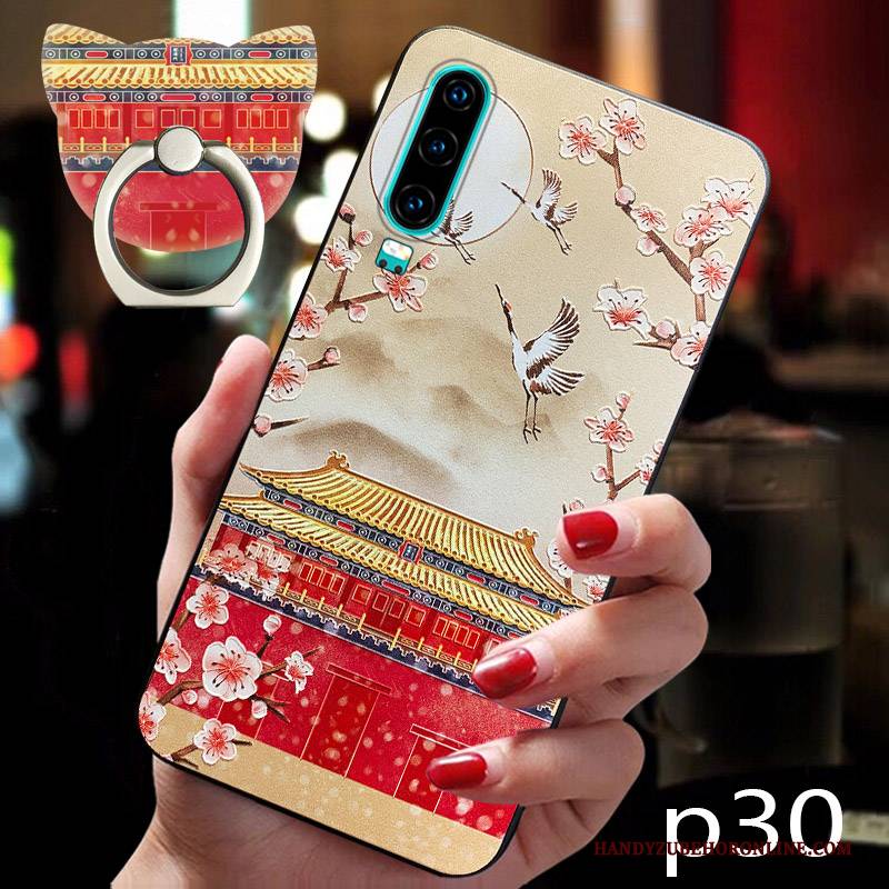 Hülle Huawei P30 Kreativ Chinesische Art Wind, Case Huawei P30 Weiche Rot Trendmarke