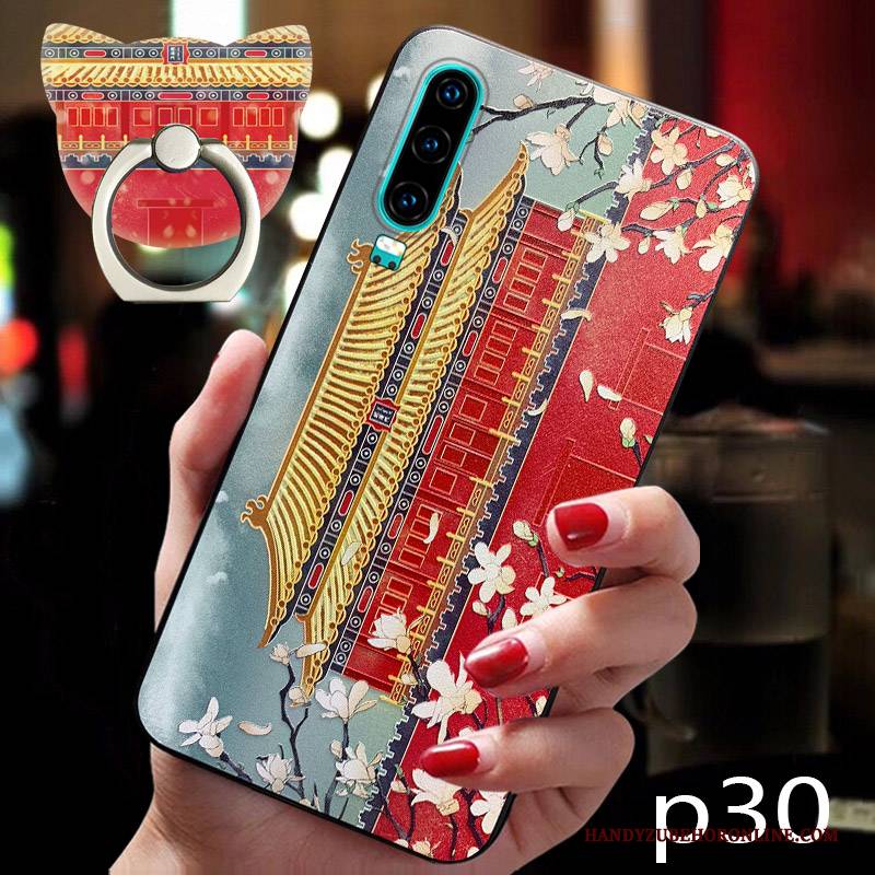 Hülle Huawei P30 Kreativ Chinesische Art Wind, Case Huawei P30 Weiche Rot Trendmarke