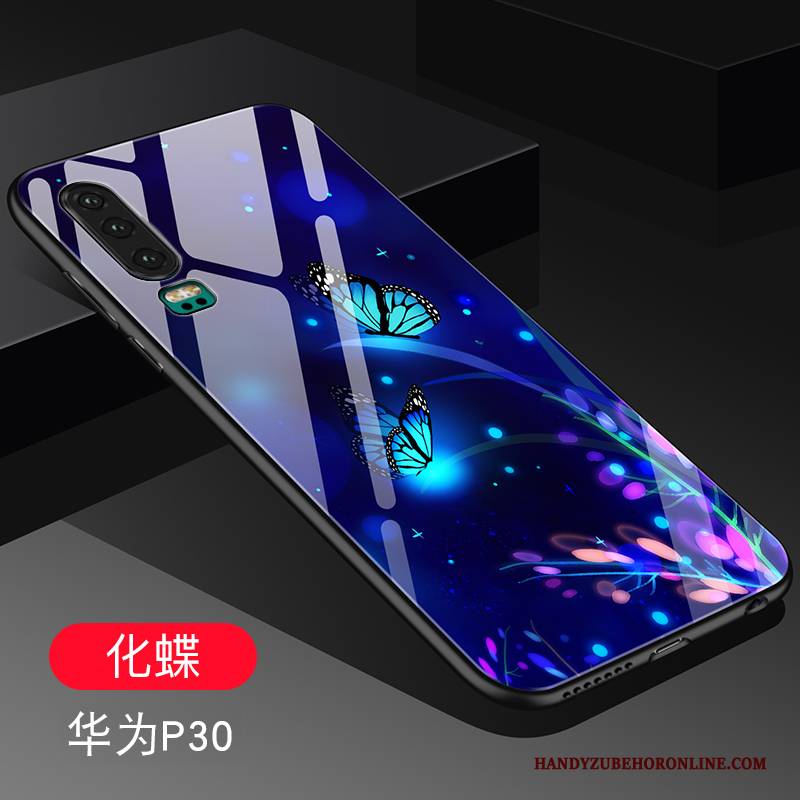 Hülle Huawei P30 Kreativ Spiegel Trendmarke, Case Huawei P30 Taschen Persönlichkeit Blau