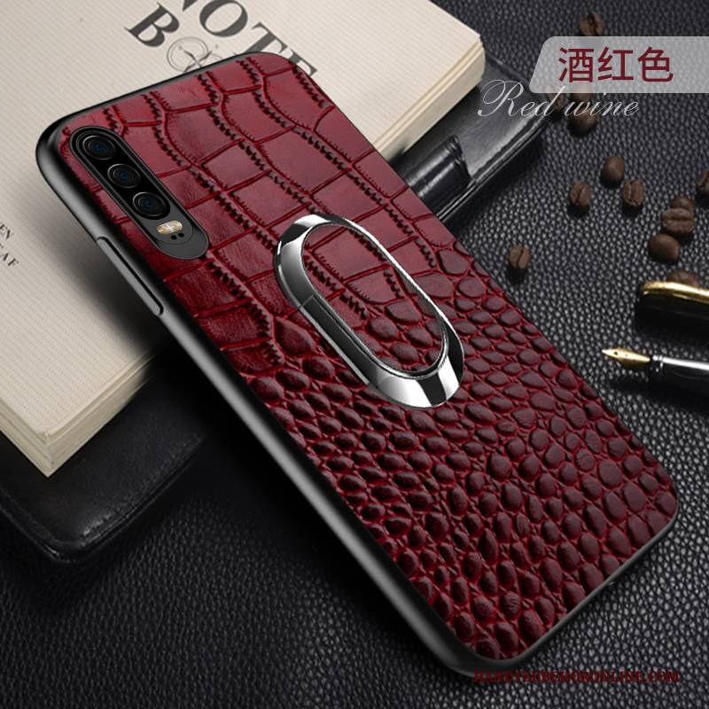 Hülle Huawei P30 Leder Ring Magnetismus, Case Huawei P30 Halterung Rot High-end